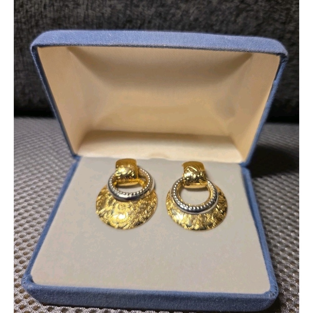 Vntg Gold Color Door Knocker Earings With Silver Loops